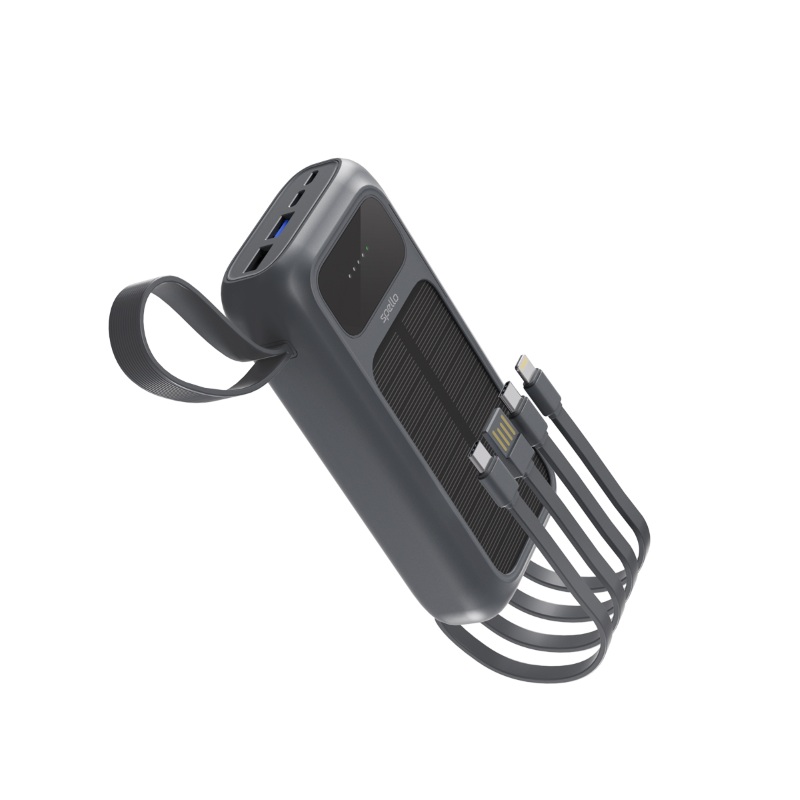 Spello ForcePack 5in1 20000mAh solární powerbanka se 4 integrovanámi kabely SP25 | šedá