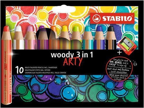 STABILO Barevné tužky "Woody ARTY 3 in 1", 10 různých barev, kulatá, silná