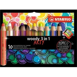 STABILO Farebné ceruzky "Woody ARTY 3 v 1", 10 rôznych farieb, okrúhle, hrubé