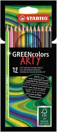 STABILO Pastelky "GreenColors ARTY", 12 rôznych farieb, šesťhranné