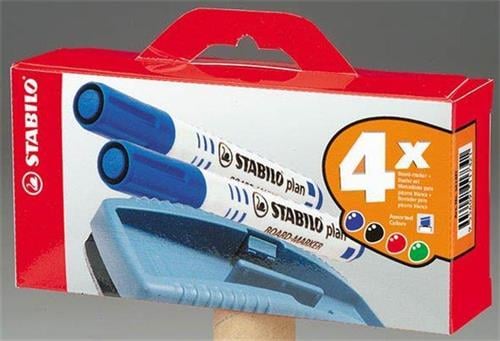 STABILO Popisovač na bielu tabuľu "Plan", zmiešané farby, vrátane gumovej hubky, 2,5-3,5 mm, zúžený hrot