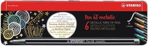 STABILO Sada fixů "Pen 68 metallic", 6 různých barev, METAL BOX, 1 mm