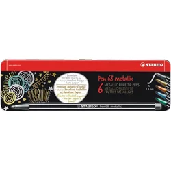 STABILO Sada fixů "Pen 68 metallic", 6 různých barev, METAL BOX, 1 mm