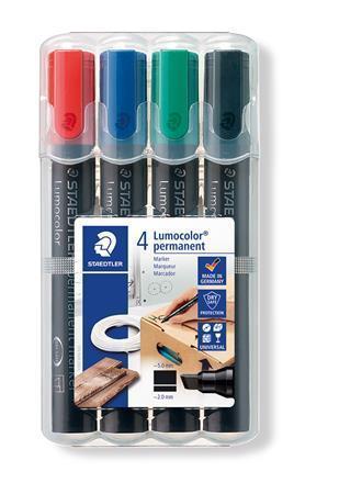 STAEDTLER Permanentní popisovač "Lumocolor 350", sada, 4 barvy, klínový hrot