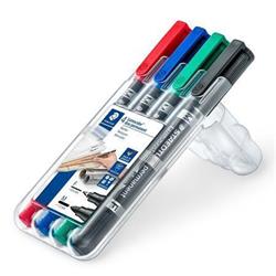 STAEDTLER Permanentný popisovač "Lumocolor 348 Duo", sada, 4 farby, kužeľový hrot, F/M, obojstranný