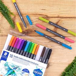 STAEDTLER Štetcové popisovače "Marsgraphic Duo", sada, 18 farieb, 0,5-0,8/1,0-6,0 mm, obojstranné