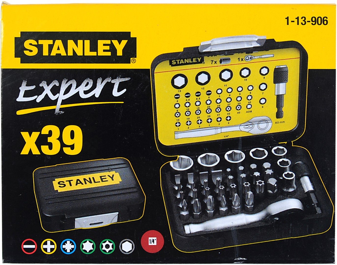 Stanley Sada bitů a hlavic 1/4" s mini - ráčnou 39-dílná
