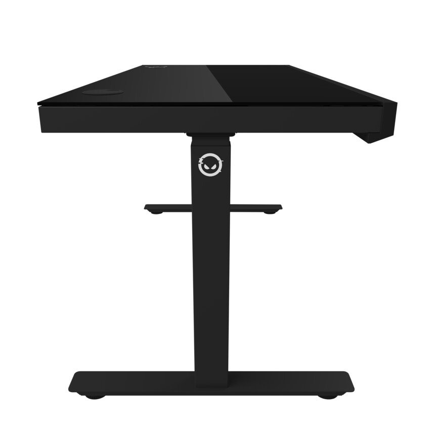 Stôl LORGAR s nastaviteľnou výškou, bezdrôtovou nabíjačkou, osvetlením RGB a portami USB, tvrdené sklo, čierny