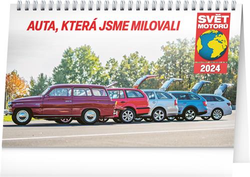 Stolní kalendář Svět motorů – Auta, která jsme milovali 2024, 23,1 × 14,5 cm