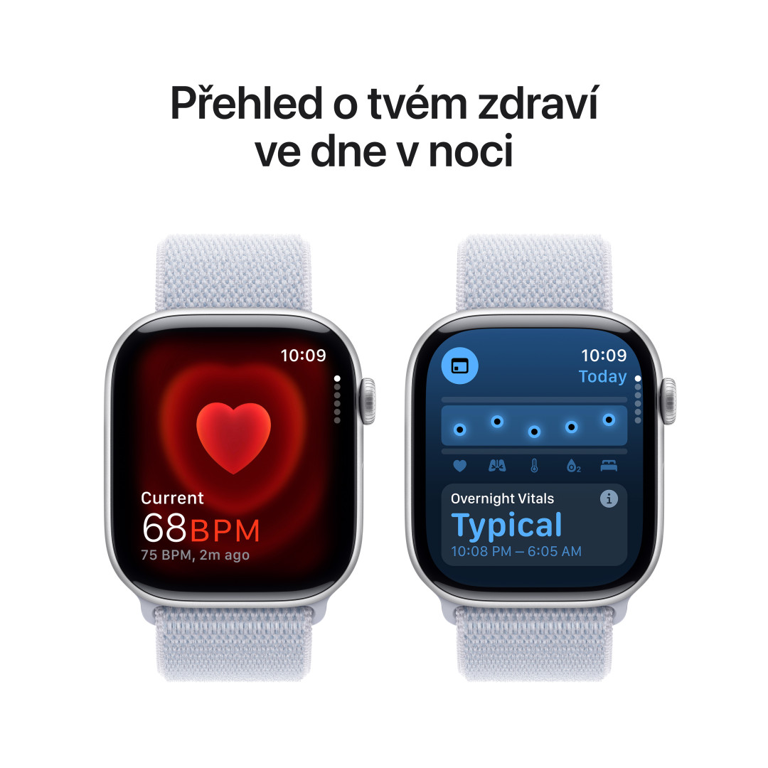 Strieborné hliníkové puzdro Apple Watch Series 10 GPS 46 mm so športovou slučkou Blue Cloud (MWWN3QC/A)