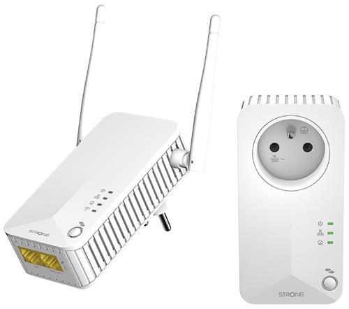 STRONG sada 2 adaptérov Powerline WF 600 DUO FR/ Powerline 600 Mbit/s/ Wi-Fi 300 Mbit/s/ 2x LAN/ biela