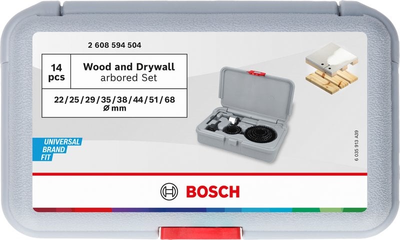 Súprava dierovačov BOSCH na drevo a sadrokartónové dosky, 22; 25; 29; 35; 38; 44; 51; 68 × 15 mm (2.608.594.504)
