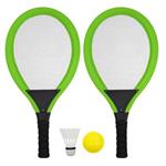 Súprava na plážové hry tenis/badminton 2x raketa, mäkká loptička, badm. Kôš, zelený