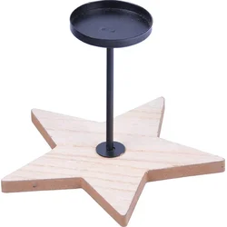 Svícen hvězda dřevo + kov 15cm