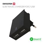 Swissten adaptér Smart IC 2× USB 3A, černý  