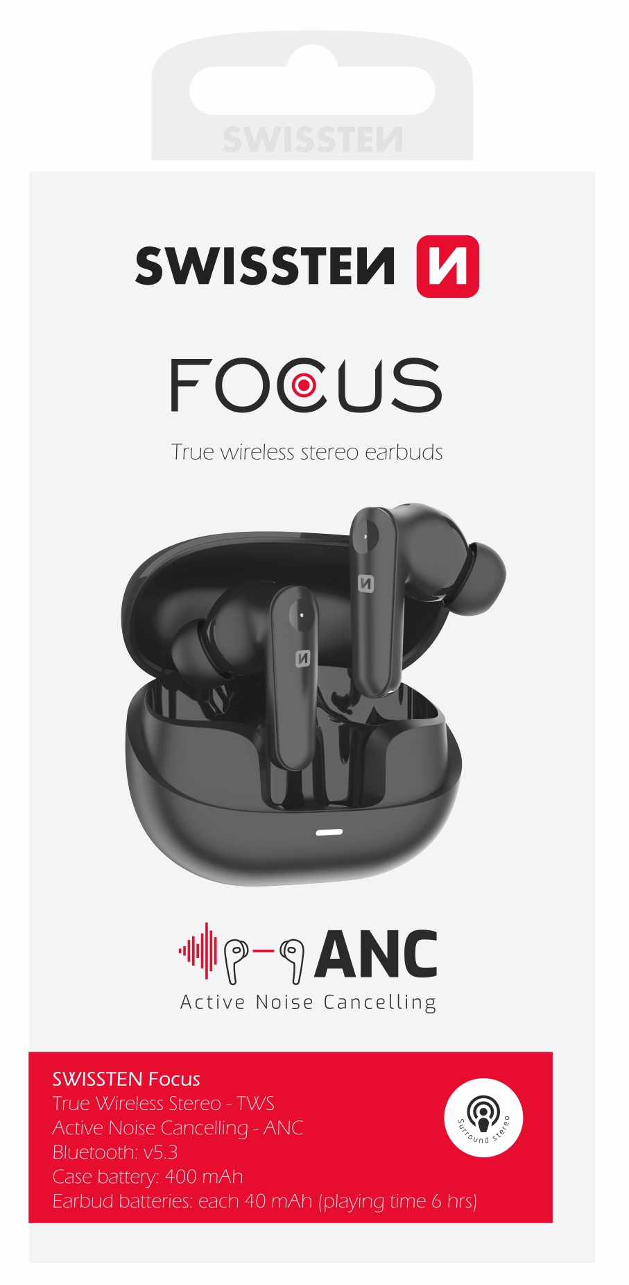 Swissten ANC sluchátka Focus, černá