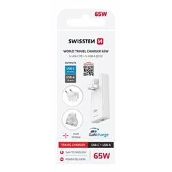 Swissten cestovní adaptér GaN 65 W, bílý