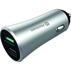Swissten CL adaptér QC 3.0 + USB, 30 W, stříbrný