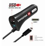 Swissten CL nabíjačka do auta USB-C + USB, čierna