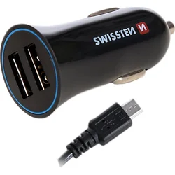 Swissten CL adaptér 2× USB 2,4 A + kabel Micro USB, černý