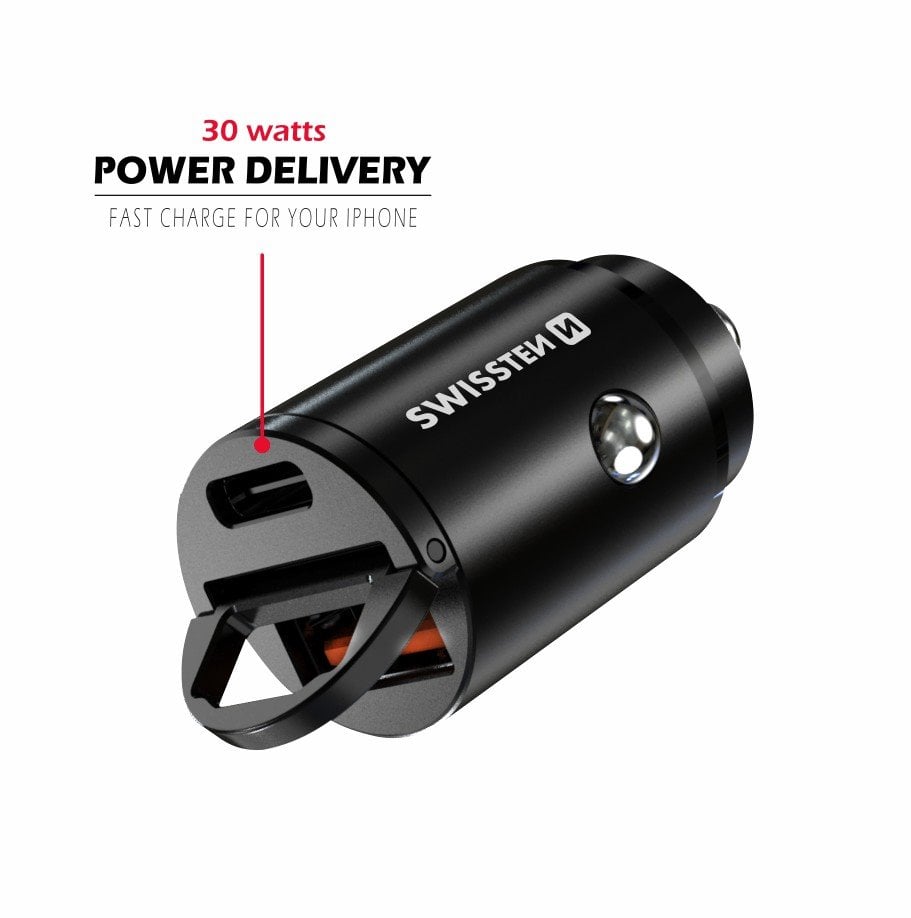SWISSTEN CL USB adaptér do auta Power Delivery USB-C Super Charge 3.0 30W, nabíjačka, čierny