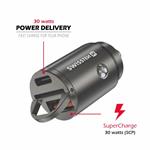 SWISSTEN CL USB adaptér do auta Power Delivery USB-C Super Charge 3.0 30W, nabíjačka, strieborná