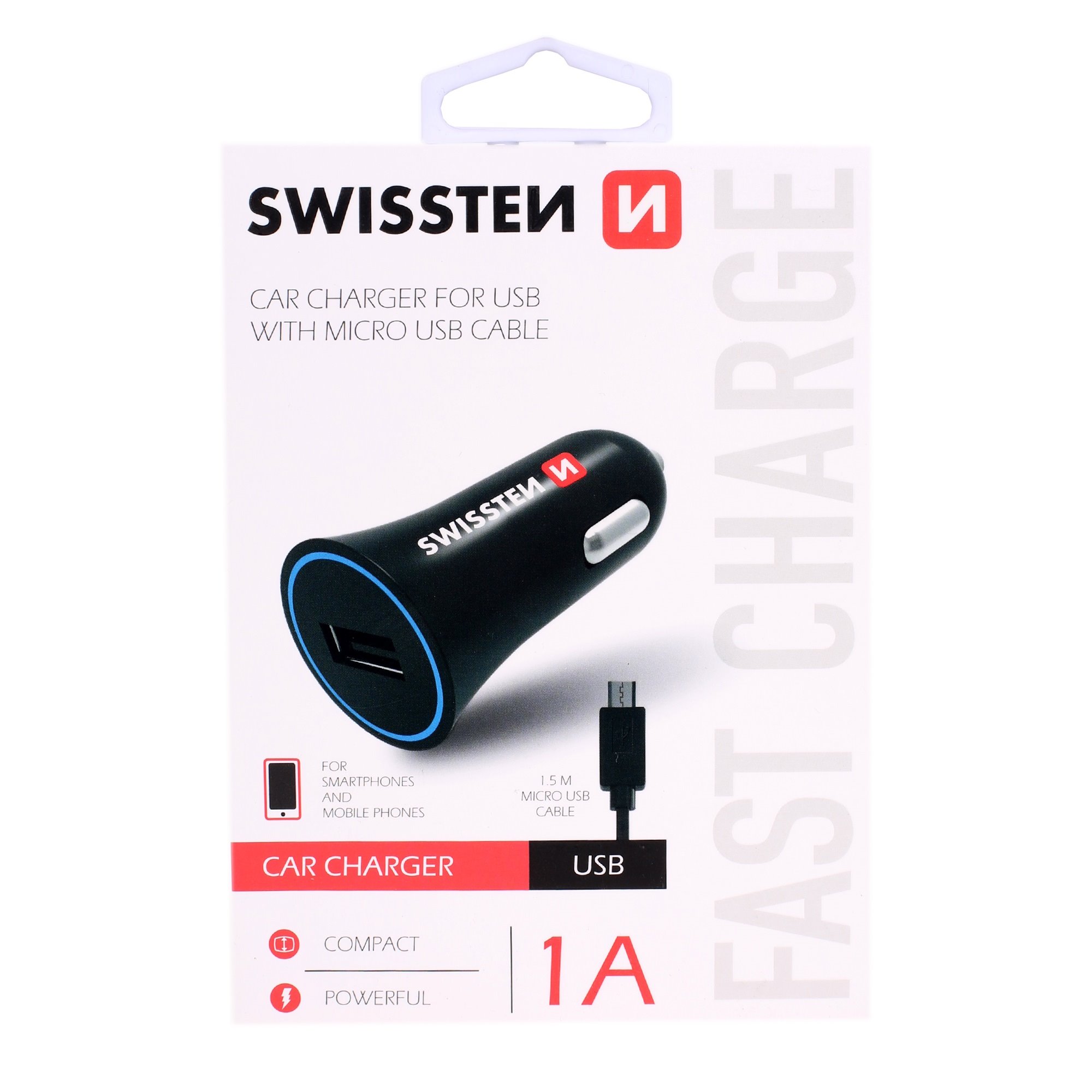 SWISSTEN CL USB auto adaptér 1xUSB 1A, kábel Micro USB, čierny 20110800