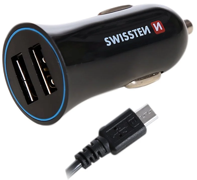 Swissten CL adaptér 2× USB 2,4 A + kabel Micro USB, černý