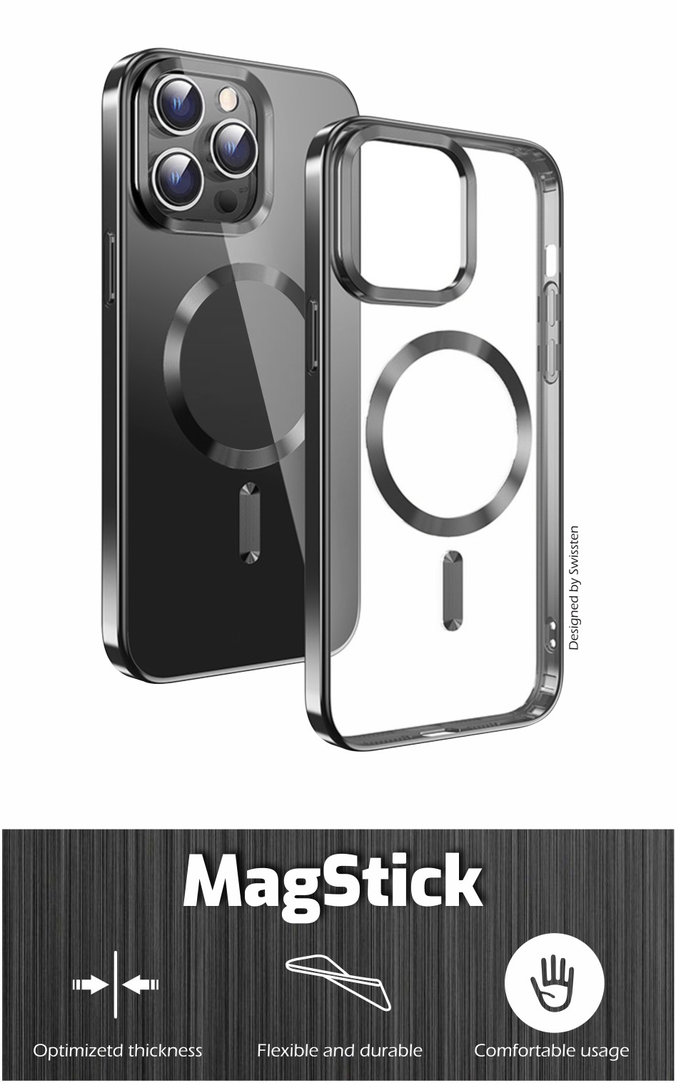 Swissten Clear Jelly MagStick Apple iPhone 16 Plus, černé