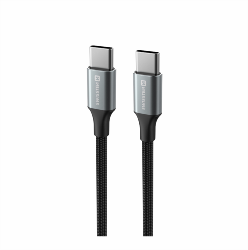 SWISSTEN DÁTOVÝ KÁBEL TEXTILE II USB-C / USB-C 1,5 M ČIERNY