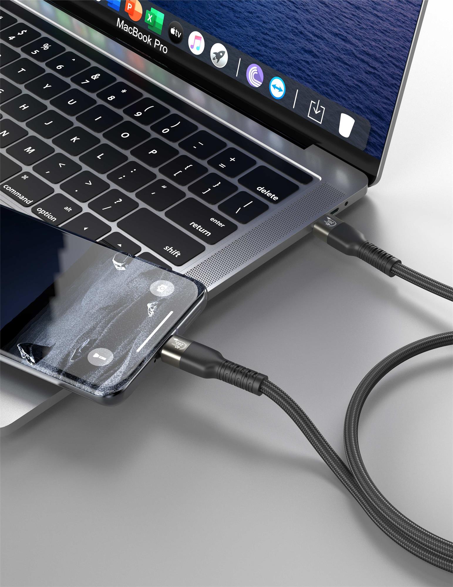 Swissten Datový video kabel USB 4.0, USB-C, 240 W, 8K@60 Hz, 40 Gb/s, TB3 & TB4, 1,5 m, černý