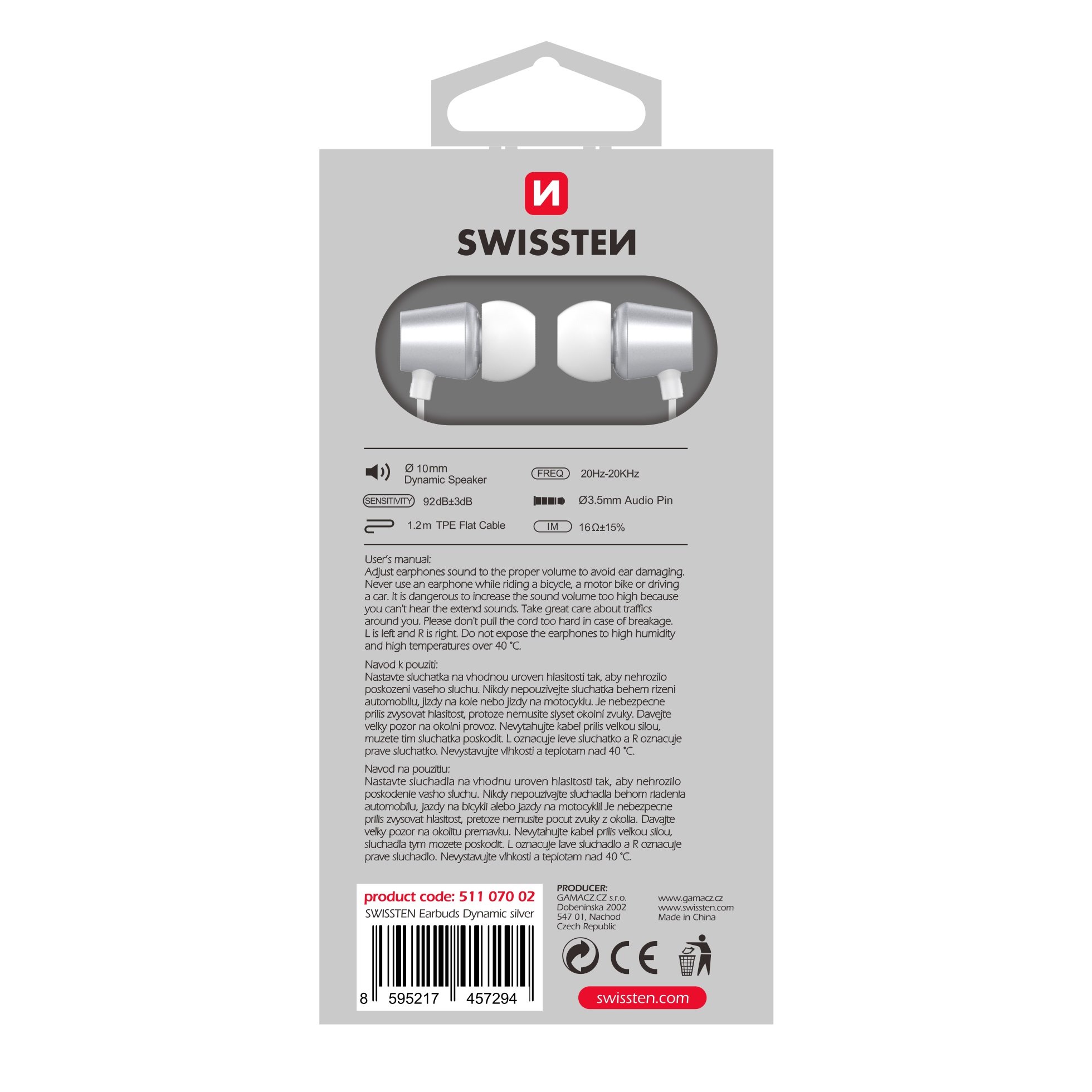 SWISSTEN Earbuds Dynamic YS500 bielo strieborné 51107002