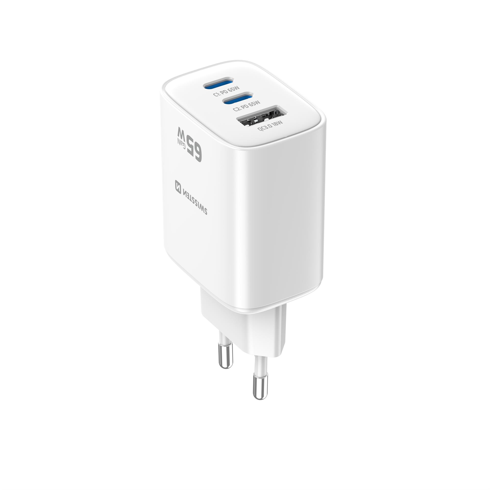 Swissten Edge GaN adaptér 65 W, biely