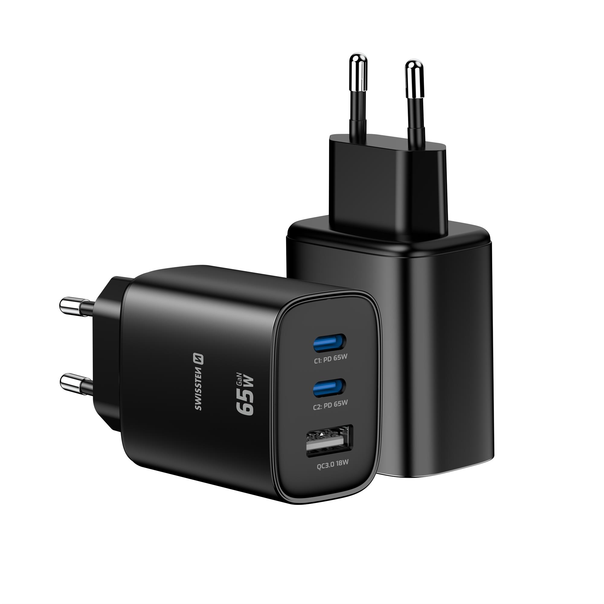 Swissten Edge GaN adaptér 65 W, černý