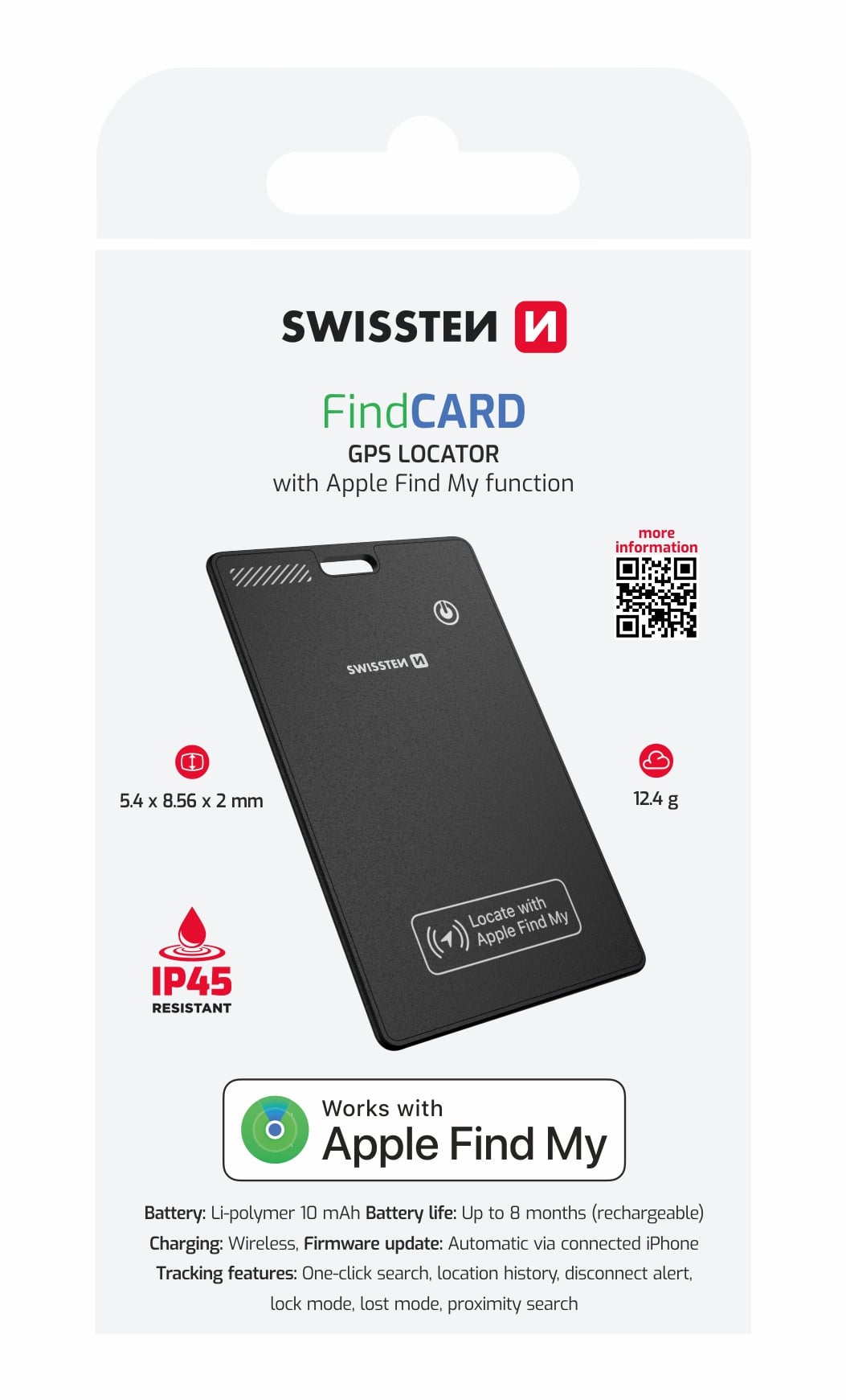 Swissten Find Card, čierna