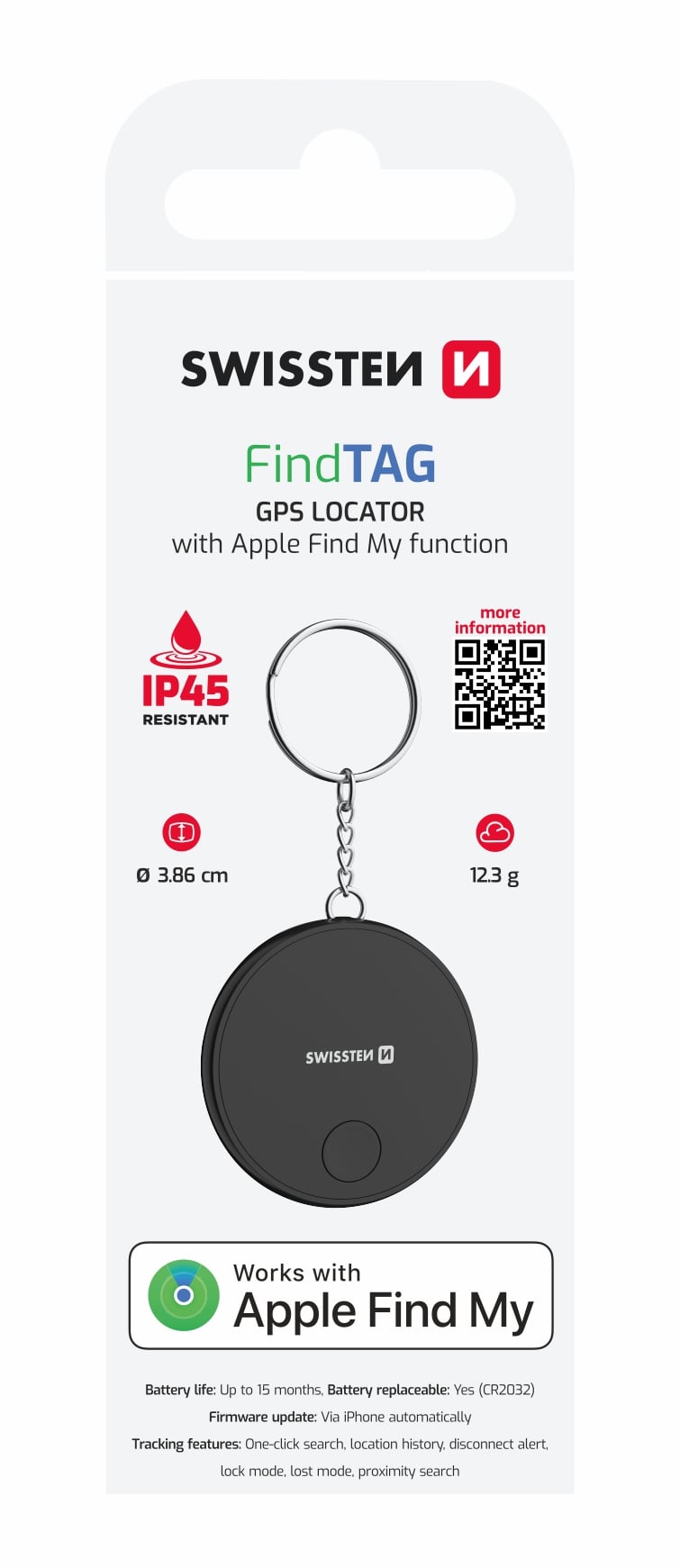 Swissten Find Tag, čierny