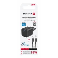 Swissten GaN adaptér 35W + Lightning kabel, černý  
