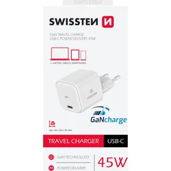 Swissten GaN adaptér 45W, bílý  