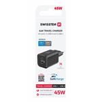 Swissten GaN adaptér 45W + USB-A, černý  