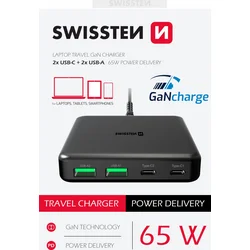 Swissten GaN adaptér 65 W, černý