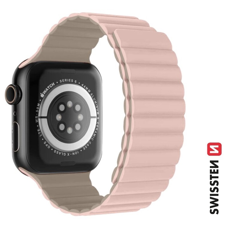Swissten Magnetic silikonový řemínek pro Apple Watch 38/40/41 mm, růžová/cappuccino