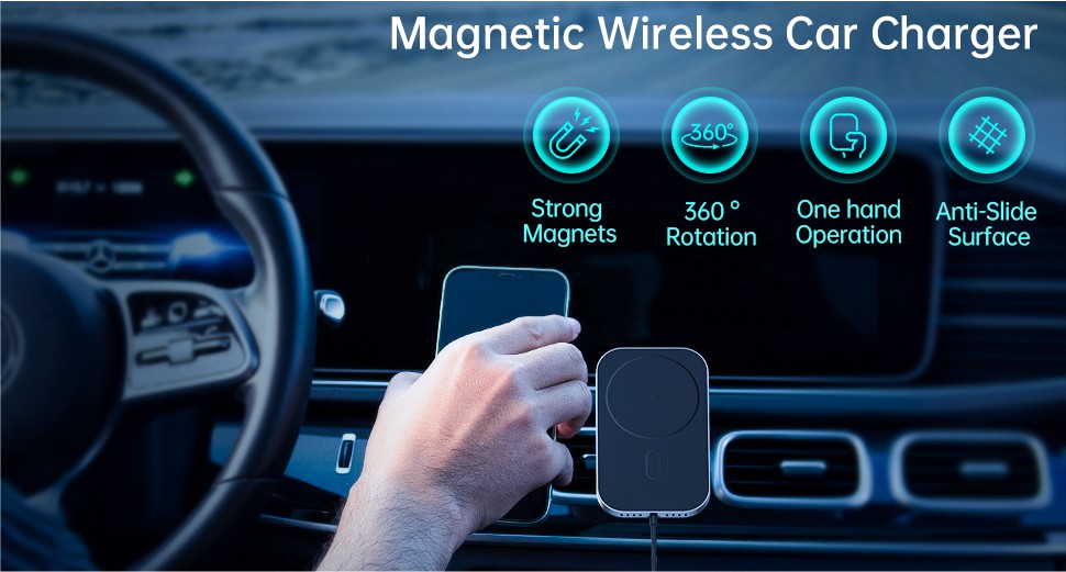 SWISSTEN MAGNETICKÝ DRŽÁK DO VENTILACE AUTA S BEZDRÁTOVÝM NABÍJENÍM 15W (kompatibilní s MagSafe)