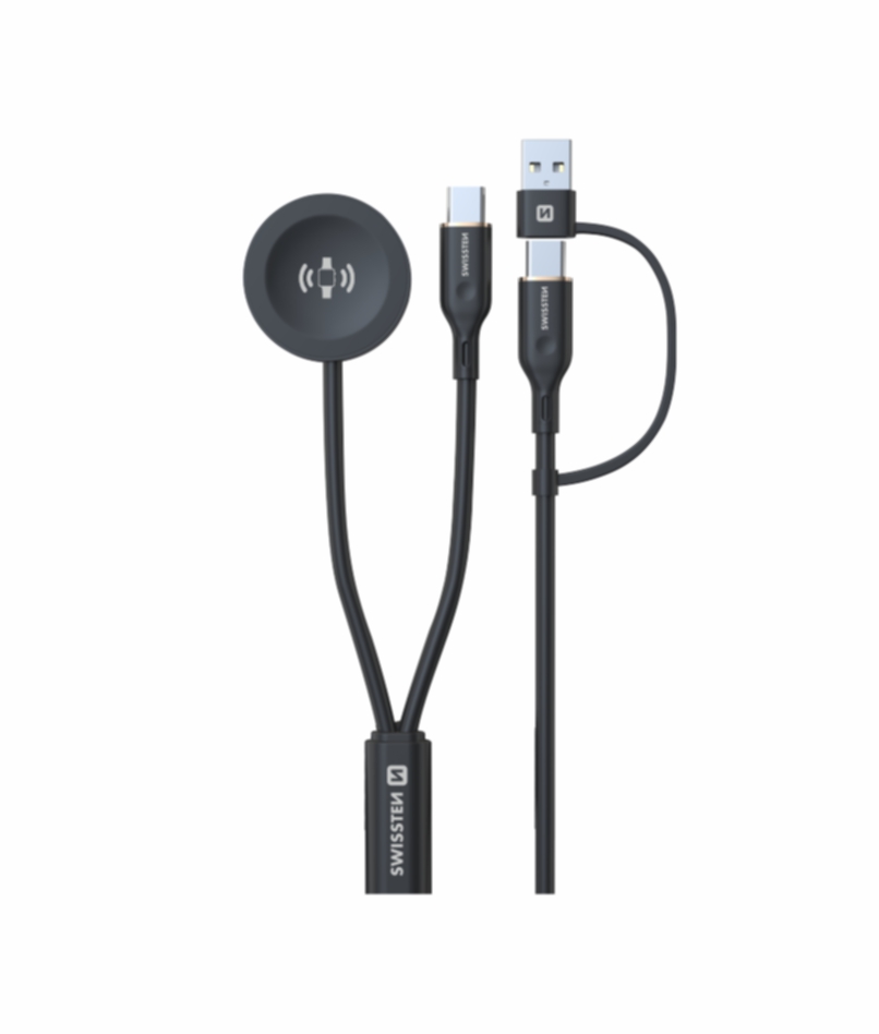 Swissten magnetický kabel 2v1 pro Galaxy Watch a USB-C, 1,2m, černý