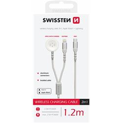 Swissten magnetický kabel Apple Watch + Lightning, bílý