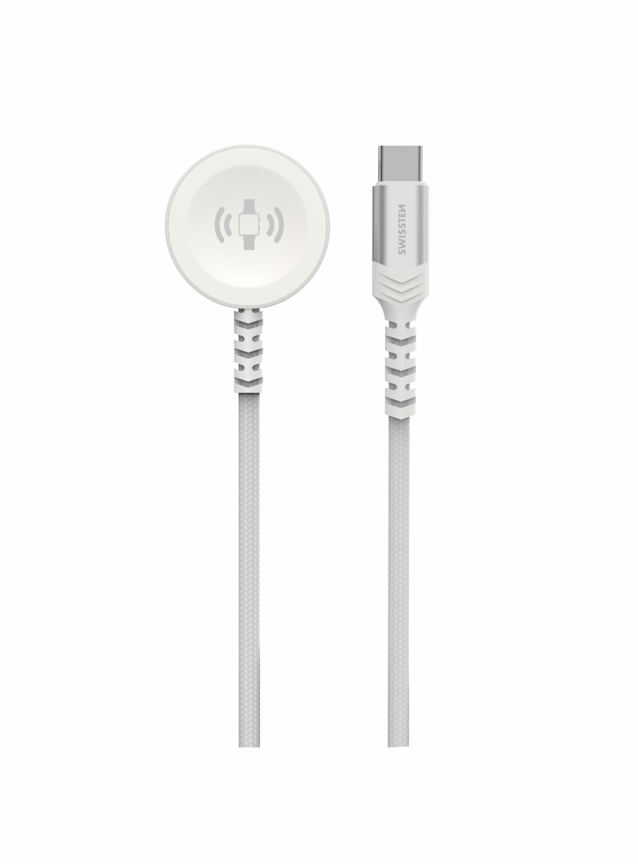 Swissten magnetický kabel pro Apple Watch, USB-C 1,2 m, bílý
