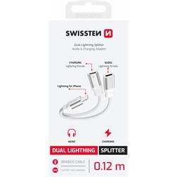 Swissten Nabíjecí audio adaptér Textile Lightning (samec) / 2× Lightning (samice) 0,12m, bílý