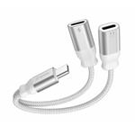Swissten Nabíjecí audio adaptér Textile USB-C (samec) / 2× USB-C (samice) 0,12m, bílý