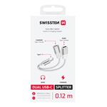 Swissten Nabíjecí audio adaptér Textile USB-C (samec) / 2× USB-C (samice) 0,12m, bílý