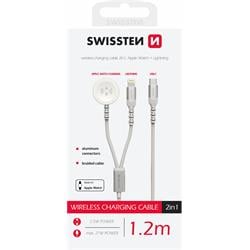 Swissten Opletený magnetický kabel 2v1 pro Apple Watch a Lightning, USB-C 1,2m, bílý