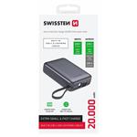 SWISSTEN POWER BANK 20000 mAh S INTEGROVANÝM USB-C A SVETELNÝMI KÁBLAMI STRIEBORNÁ STRIEBORNÁ